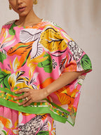 Hibiscus Satin Batwing Top in Hot Pink by Aurelia Sun