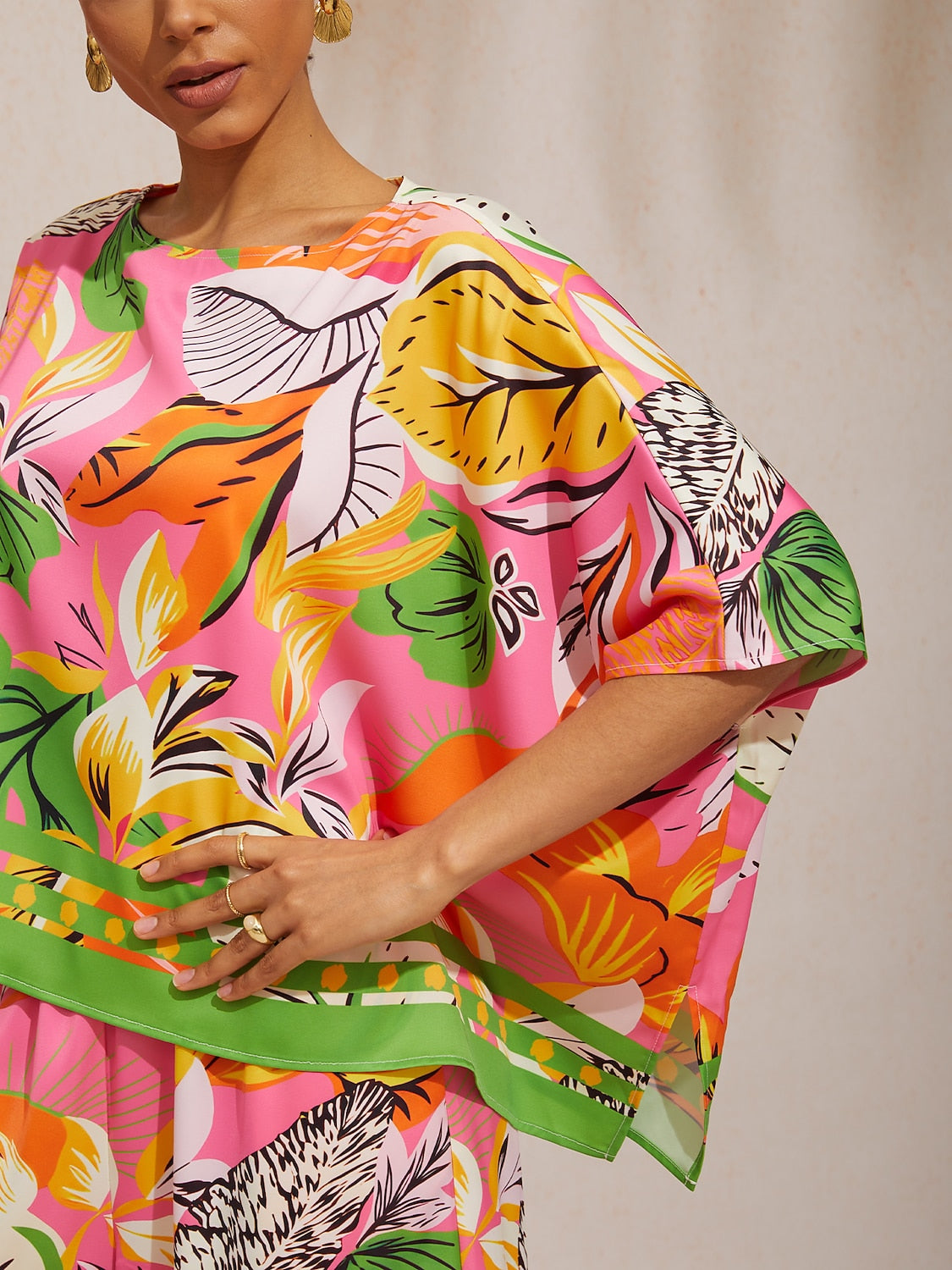 Hibiscus Satin Batwing Top in Hot Pink by Aurelia Sun