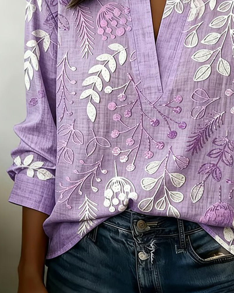 Brielle Soft-Touch Floral Blouse – Purple