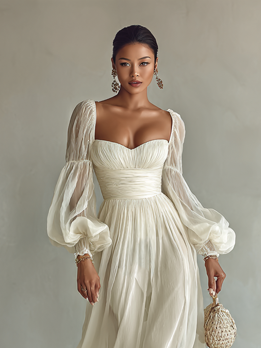 Evelyn Chiffon Square Neck Maxi Dress by Aurelia Sun