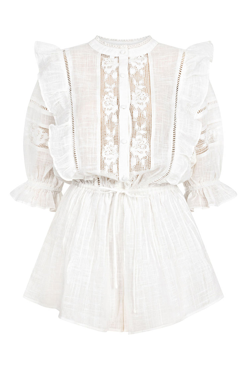 Cotton Cheesecloth Puff-Sleeve Playsuit
