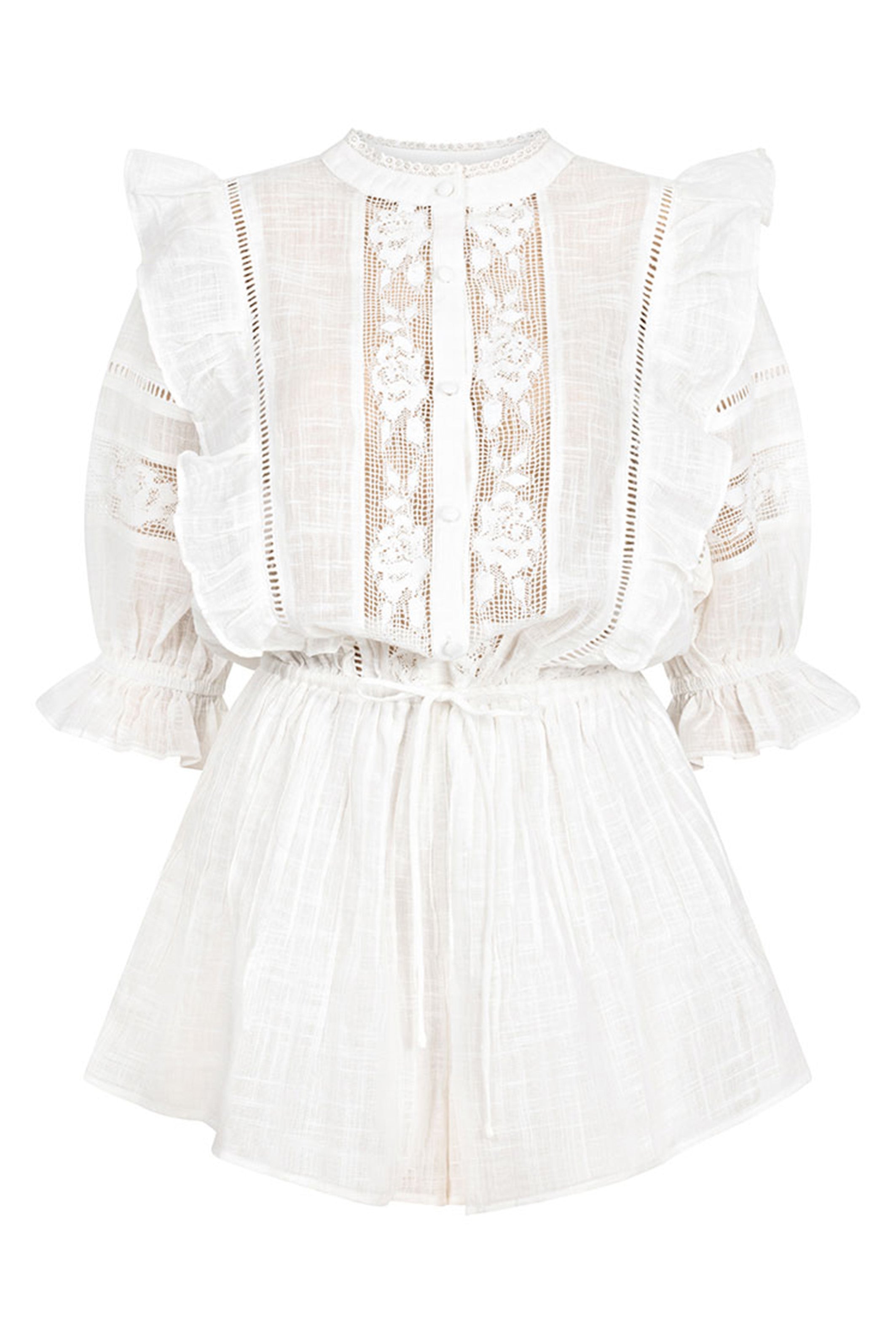 Cotton Cheesecloth Puff-Sleeve Playsuit