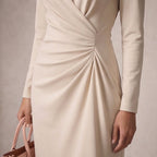 Women's Long-Sleeve Wrap Midi Dress – Beige