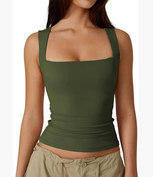 Square-Neck Slim-Fit Tank Top
