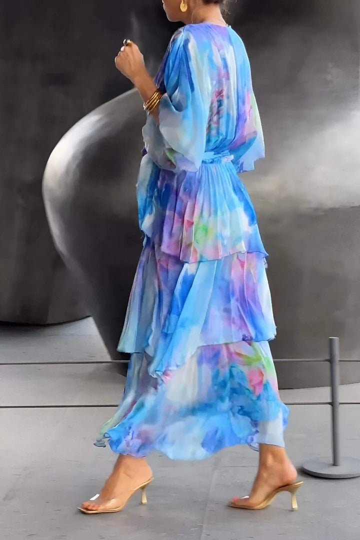 Cecilia Floral Chiffon Wrap Maxi Dress in Blue by Aurelia Sun
