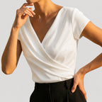 Cindy Draped Wrap Blouse in White by Aurelia Sun