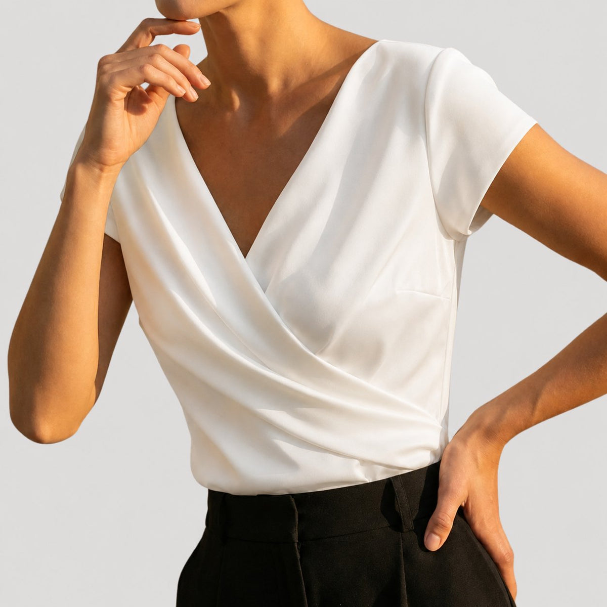 Cindy Draped Wrap Blouse in White by Aurelia Sun