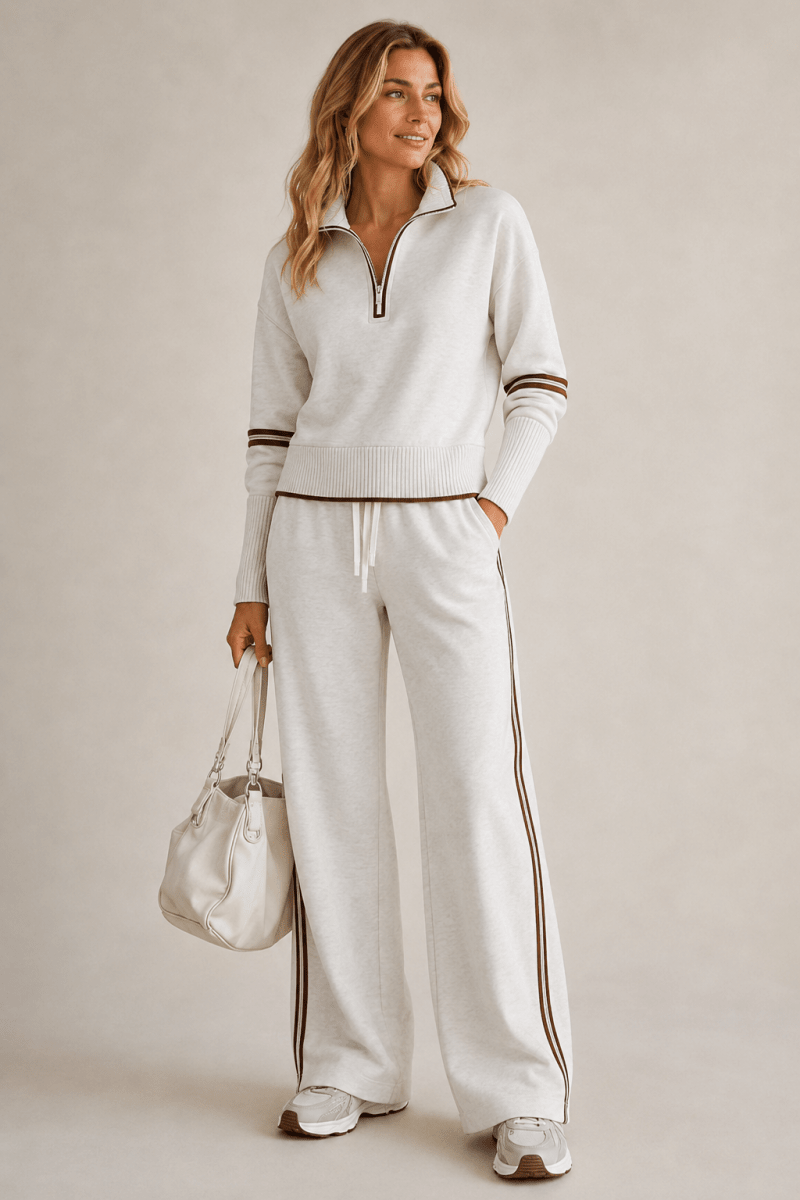 Navya Zip-Front Wide-Leg Co-Ord Set in White by Aurelia Sun