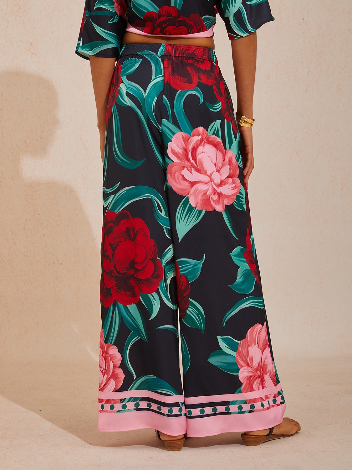 Bell Flower Satin Wide-Leg Pants in Golden Yellow by Aurelia Sun