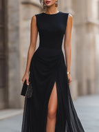 Draped High Slit Maxi Dress - Aurelia Sun