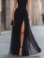 Draped High Slit Maxi Dress - Aurelia Sun
