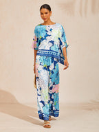 Golden Petal Satin Wide-Leg Pants in Midnight Blue by Aurelia Sun