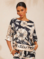 Golden Petal Satin Batwing Top in Glacier Blue by Aurelia Sun