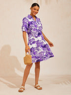 Mustang Print Linen-Look Midi Shirt Dress in Orchid Purple by Aurelia Sun