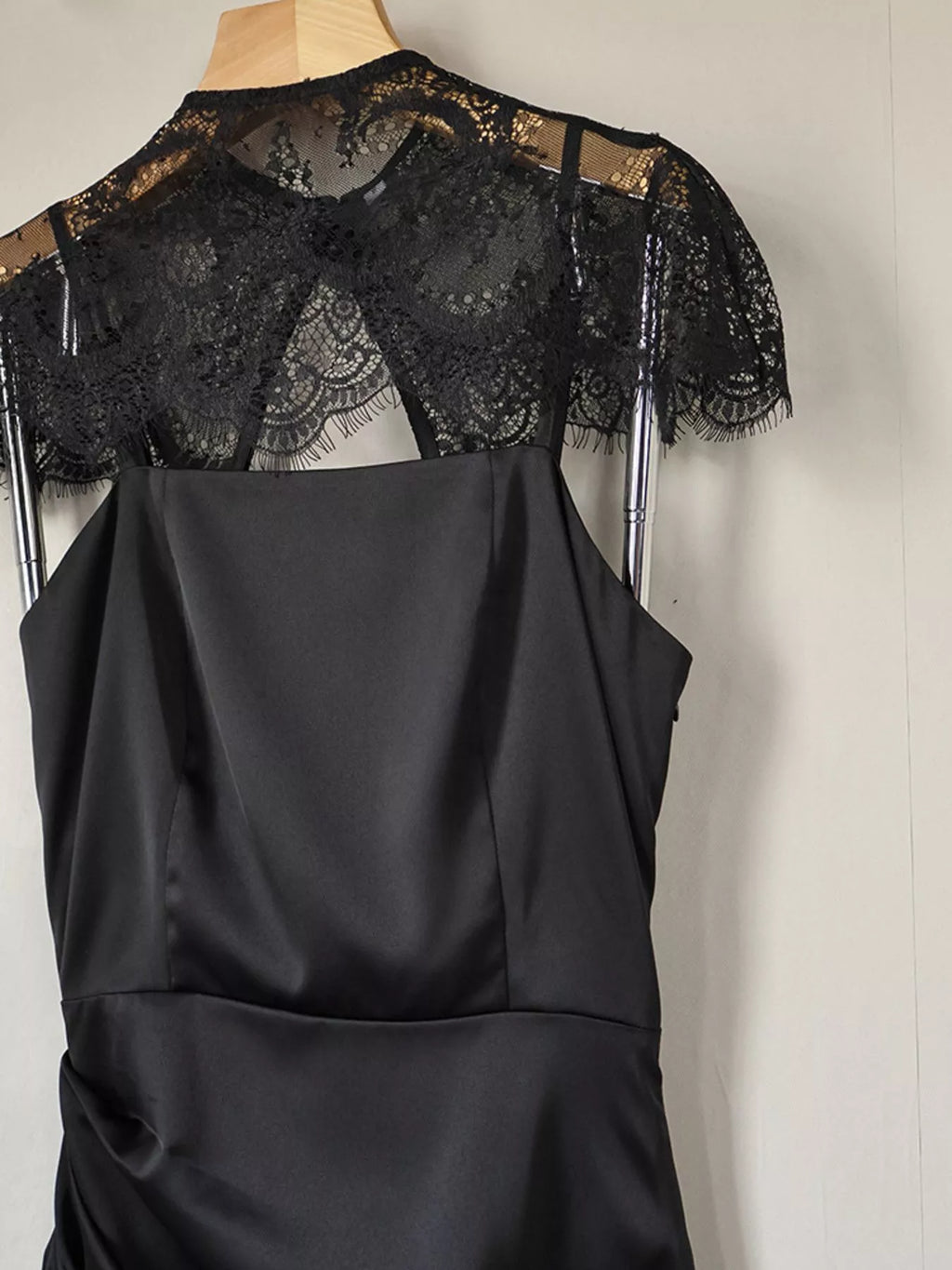 Women's Satin Mini Dress with Lace Cape