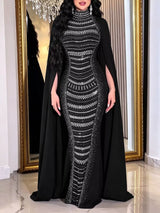 Estelle Rhinestone Cape Maxi Dress