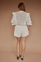 Cotton Cheesecloth Puff-Sleeve Playsuit