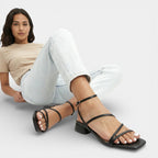 Ebony Metallic Block Heel Sandals in Gold by Aurelia Sun