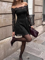 Women's Lace Off-Shoulder Mini Dress – Black