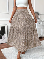 Elena Ditsy Floral Midi Skirt – Beige/Multi