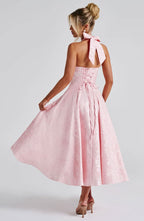 Floral Halter Wedding Guest Midi Dress