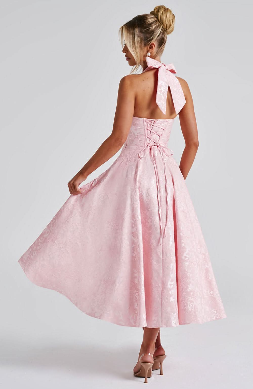 Floral Halter Wedding Guest Midi Dress