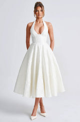 Floral Halter Wedding Guest Midi Dress