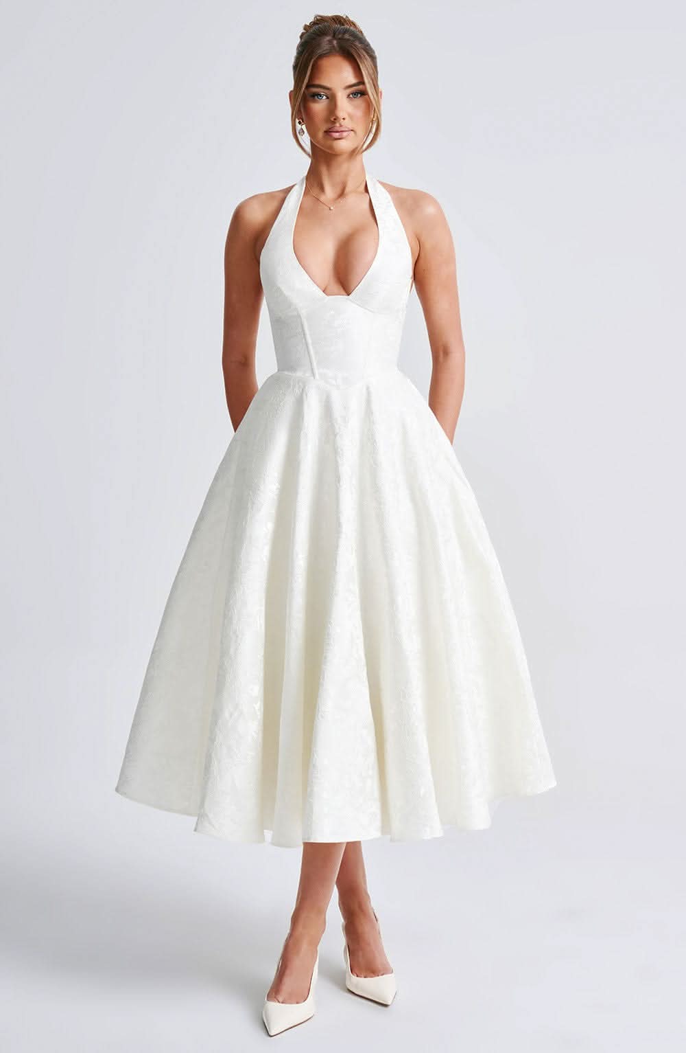 Floral Halter Wedding Guest Midi Dress
