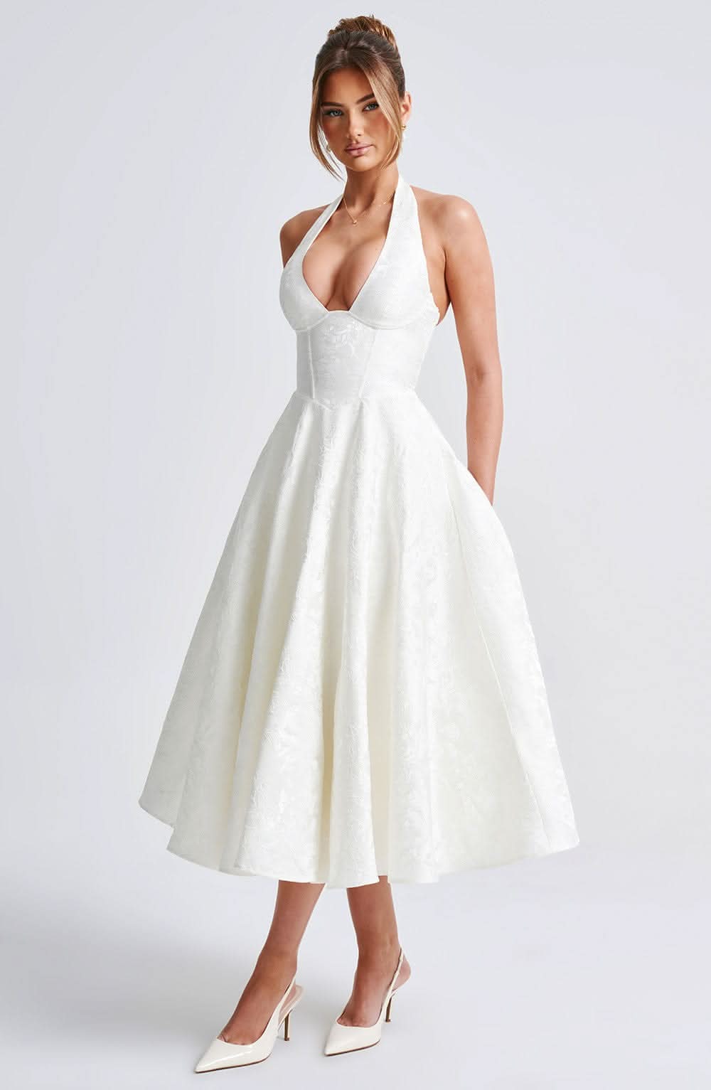 Floral Halter Wedding Guest Midi Dress