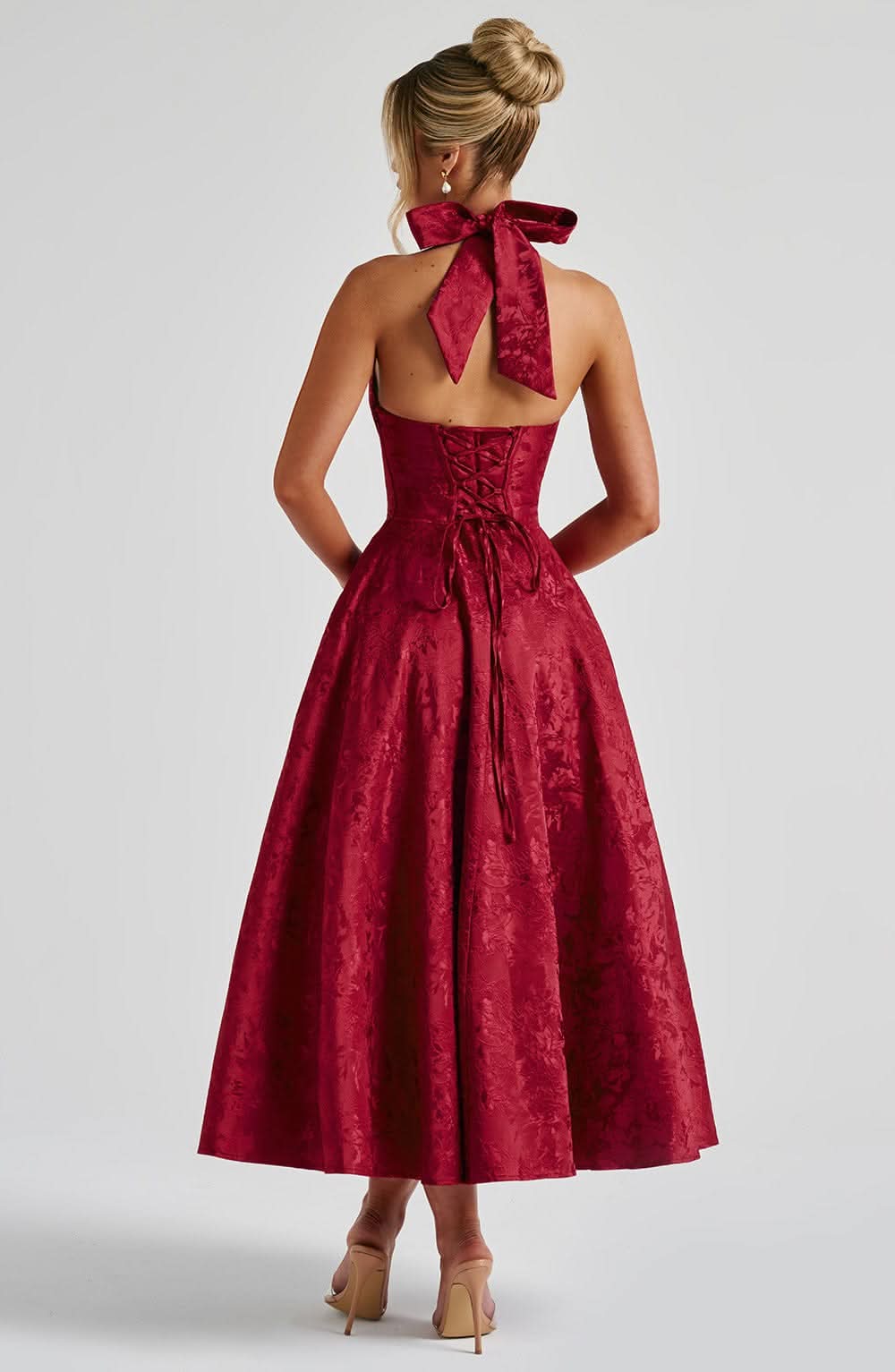 Floral Halter Wedding Guest Midi Dress