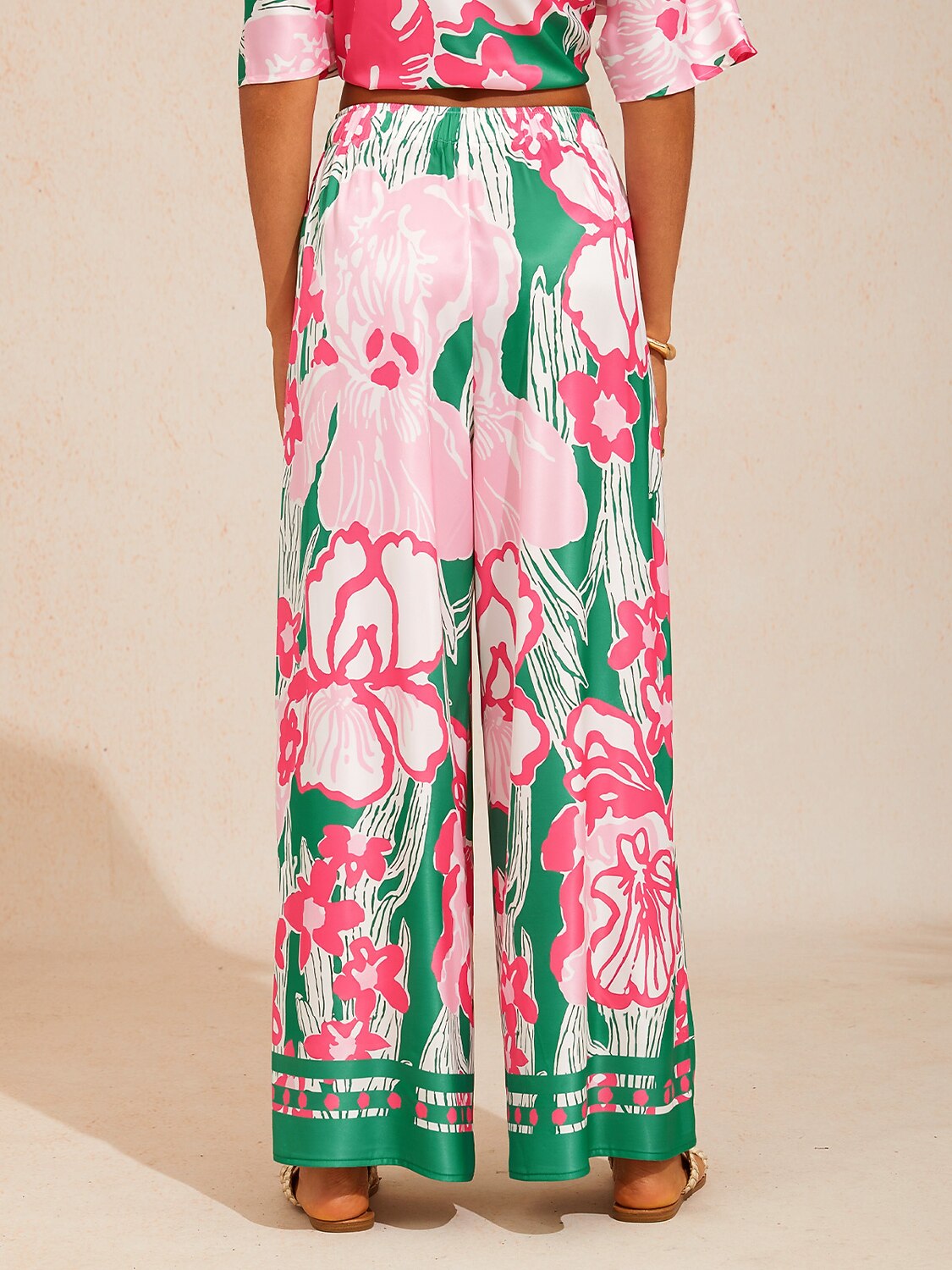 Bell Flower Satin Wide-Leg Pants in Hot Pink by Aurelia Sun