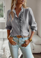 Cotton Ruffle Button-Up Blouse