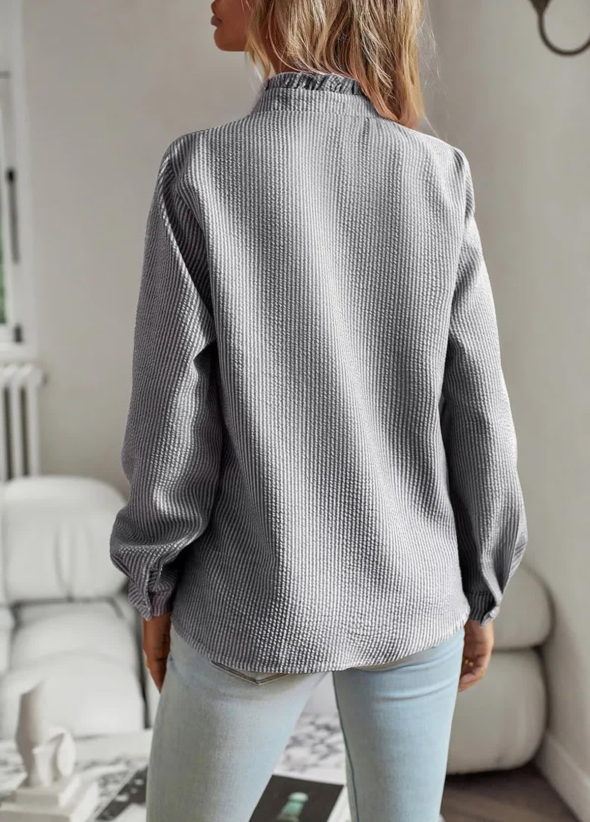 Cotton Ruffle Button-Up Blouse