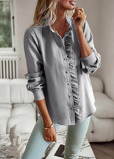 Cotton Ruffle Button-Up Blouse