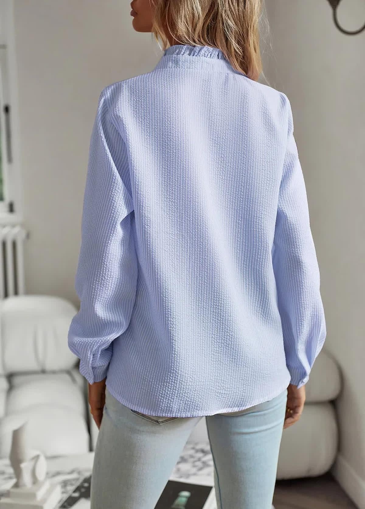 Cotton Ruffle Button-Up Blouse