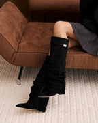 Black Fold-Over Hidden-Heel Knee Boots