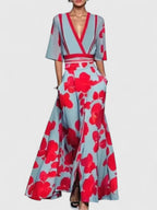 Rosalie Poppy Print Wrap Maxi Dress in Red by Aurelia Sun