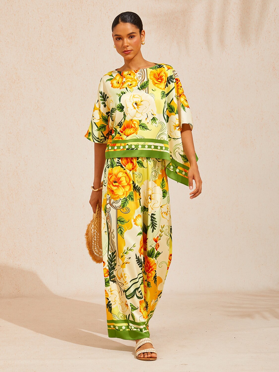 Bell Flower Satin Batwing Top by Aurelia Sun