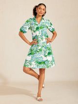Mustang Print Linen-Look Midi Shirt Dress