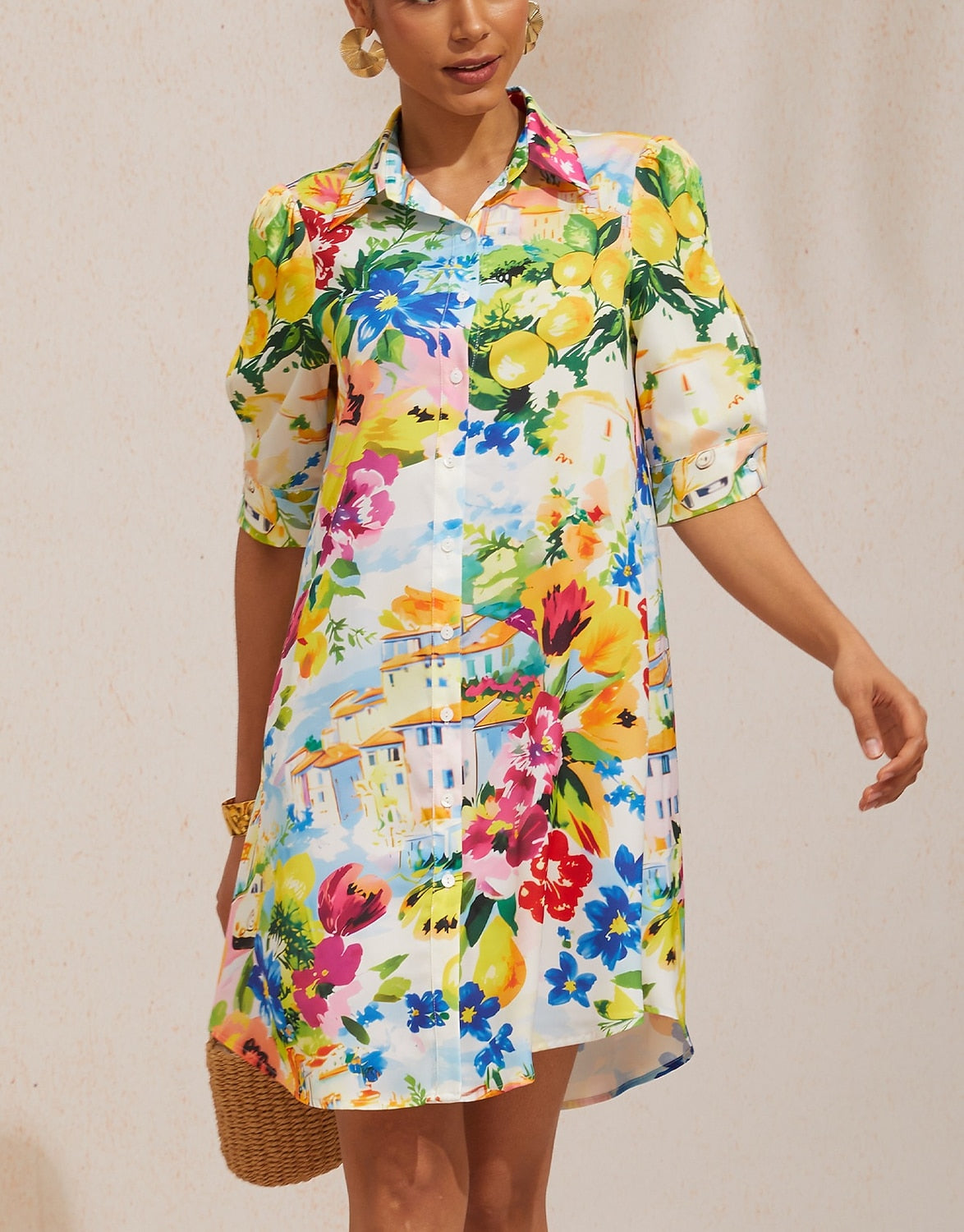 Santorini Scenic Satin Midi Shirt Dress in Teal by Aurelia Sun