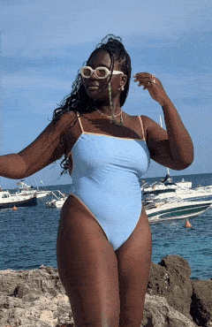 Sky Blue Bandeau High-Leg Swimsuit