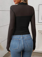 Women's Mock-Neck Long-Sleeve Top – Black
