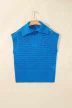 Women's Zip-Collar Knit Short-Sleeve Top – Light Blue