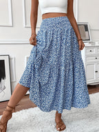 Elena Ditsy Floral Midi Skirt – Black