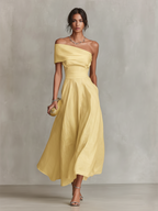Soleil One Shoulder Linen Dress by Aurelia Sun