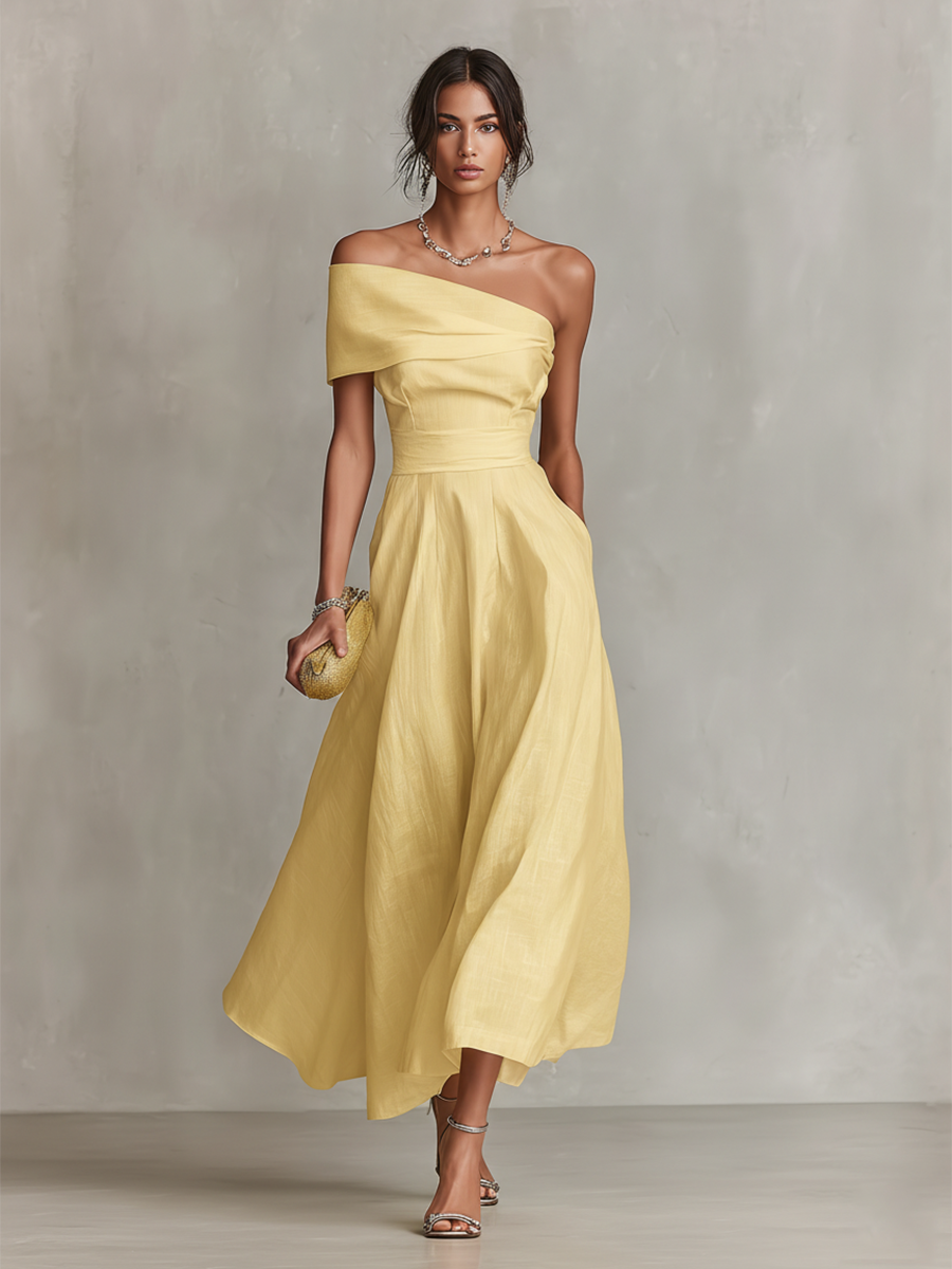 Soleil One Shoulder Linen Dress by Aurelia Sun