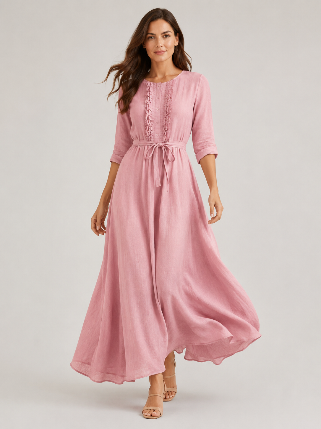 Airy Ruffle Linen Midi Dress