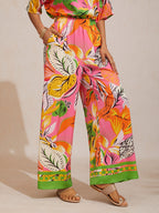 Golden Petal Satin Wide-Leg Pants in Light Green by Aurelia Sun