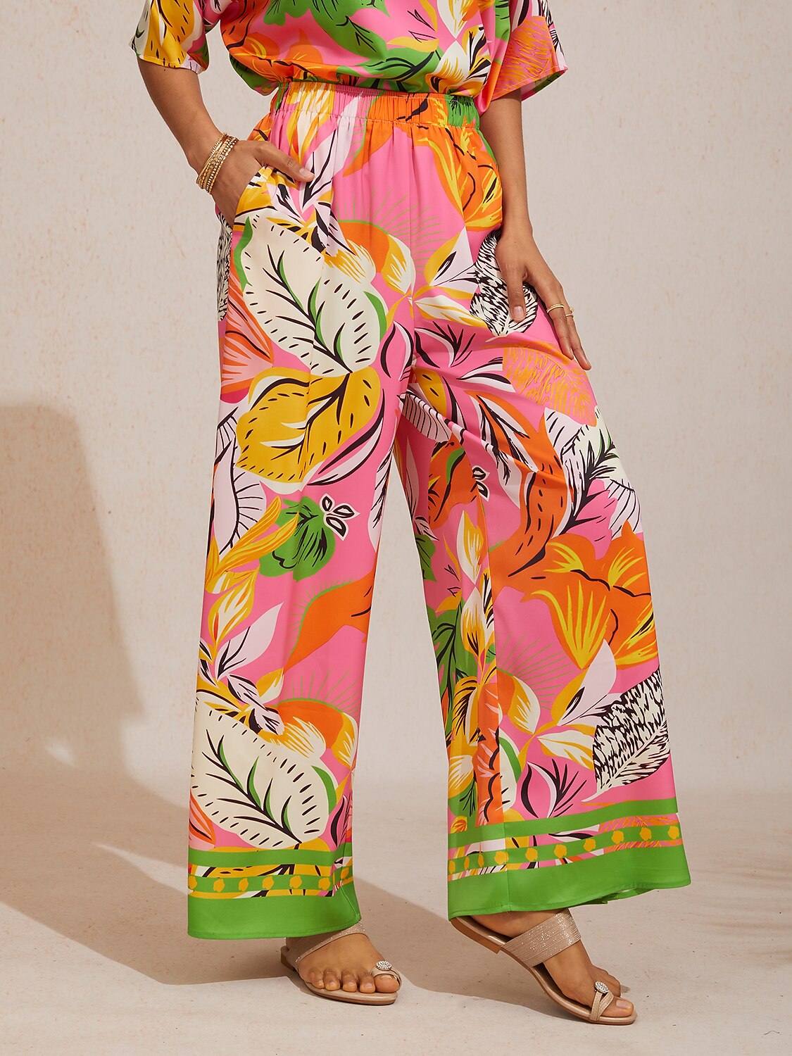 Golden Petal Satin Wide-Leg Pants in Light Green by Aurelia Sun