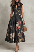 Floral High Neck Pleated Midi Dress - Aurelia Sun